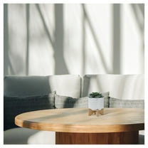 Ceramic Planter with Wood Stand - 5" White Tribal Design - Indoor/Outdoor Flower Pot White Ceramic