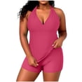 thumbnail image 2 of Women's Swim Suit New Women's Plus Size Casual Solid Color Split Back Strappy Adjustable Tops with Built-In Bralette Swimwear Set Style B-1 Pinks XL, 2 of 8