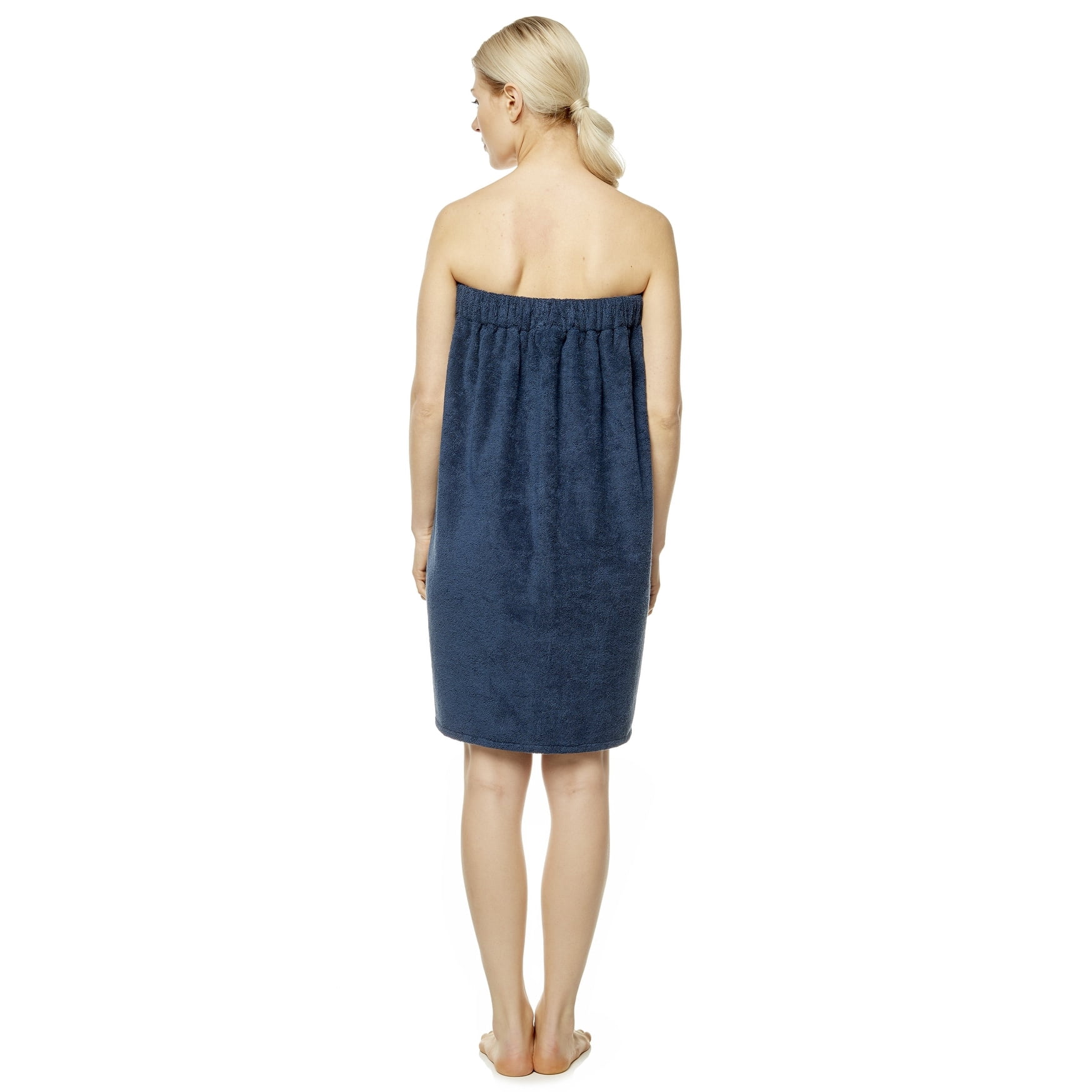 Women's Turkish Terry Cotton Bath and Shower Towel Wrap Navy Blue Small/Medium