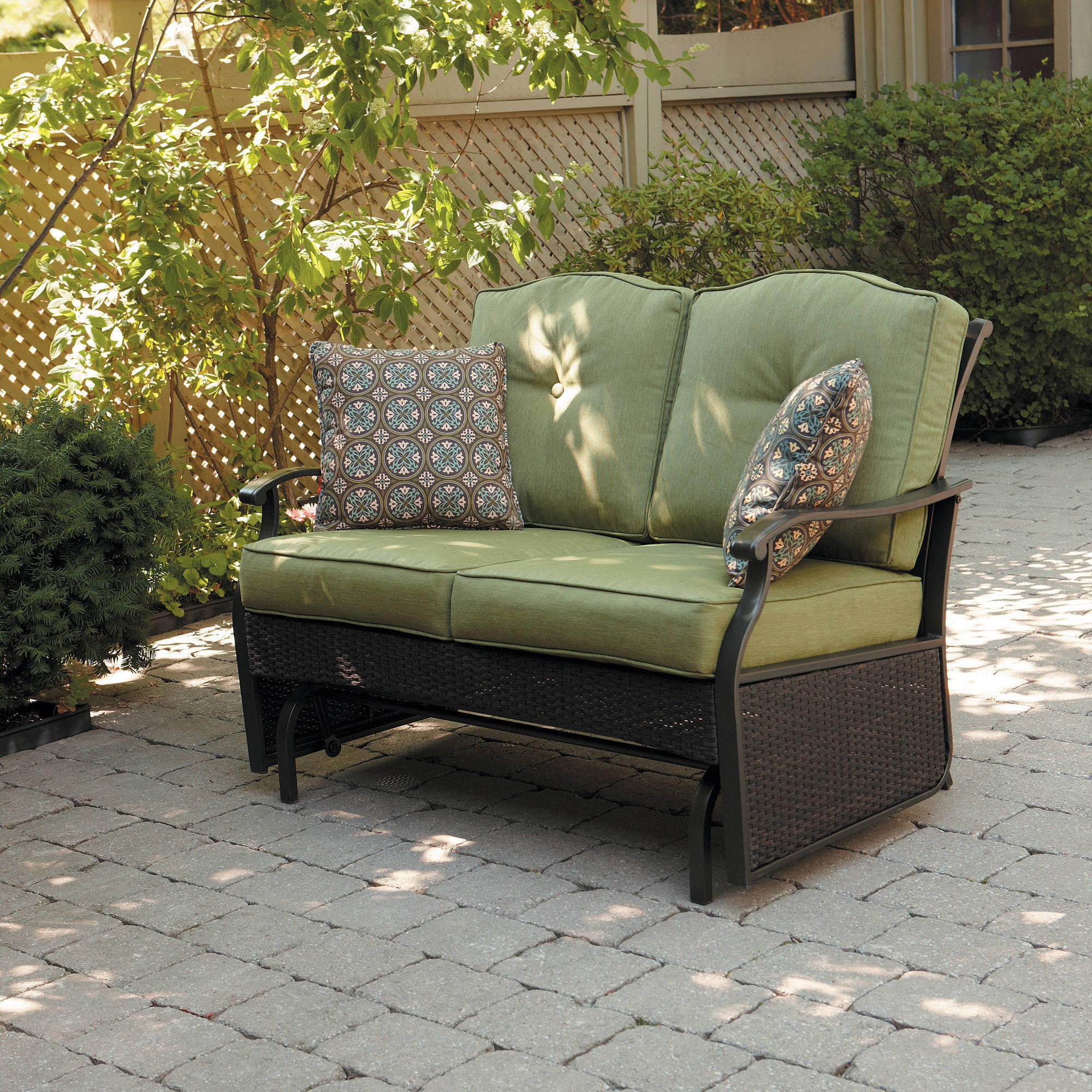 Better Homes and Gardens Providence Outdoor Glider Bench, Green, Seats 2  Walmart.com