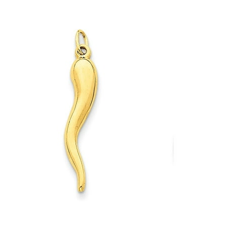 14k Hollow Dolphin Charm - 14k Yellow Gold Hollow Polished Italian Horn Charm - .6 Grams - Measures 29x5mm