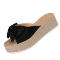 thumbnail image 2 of Xdegoge Espadrille Platform Sandals for Women Wedge Slides Slip On Peep Toe Cute Knotted Bowknot Decor Jute Sole Casual Summer Vacation Walking Footwear, 2 of 9