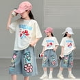 thumbnail image 5 of Kiijoy Summer Toddler Girls' Jean Shorts Cute Cartoon Wide Leg Pull On Denim Shorts, Sizes 4-5T, 5 of 5