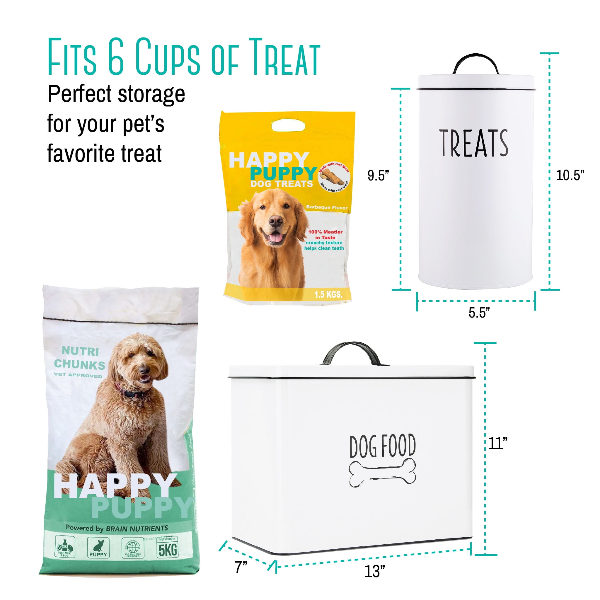 Outshine White Farmhouse Cat and Dog Treat Container with 2 Dog