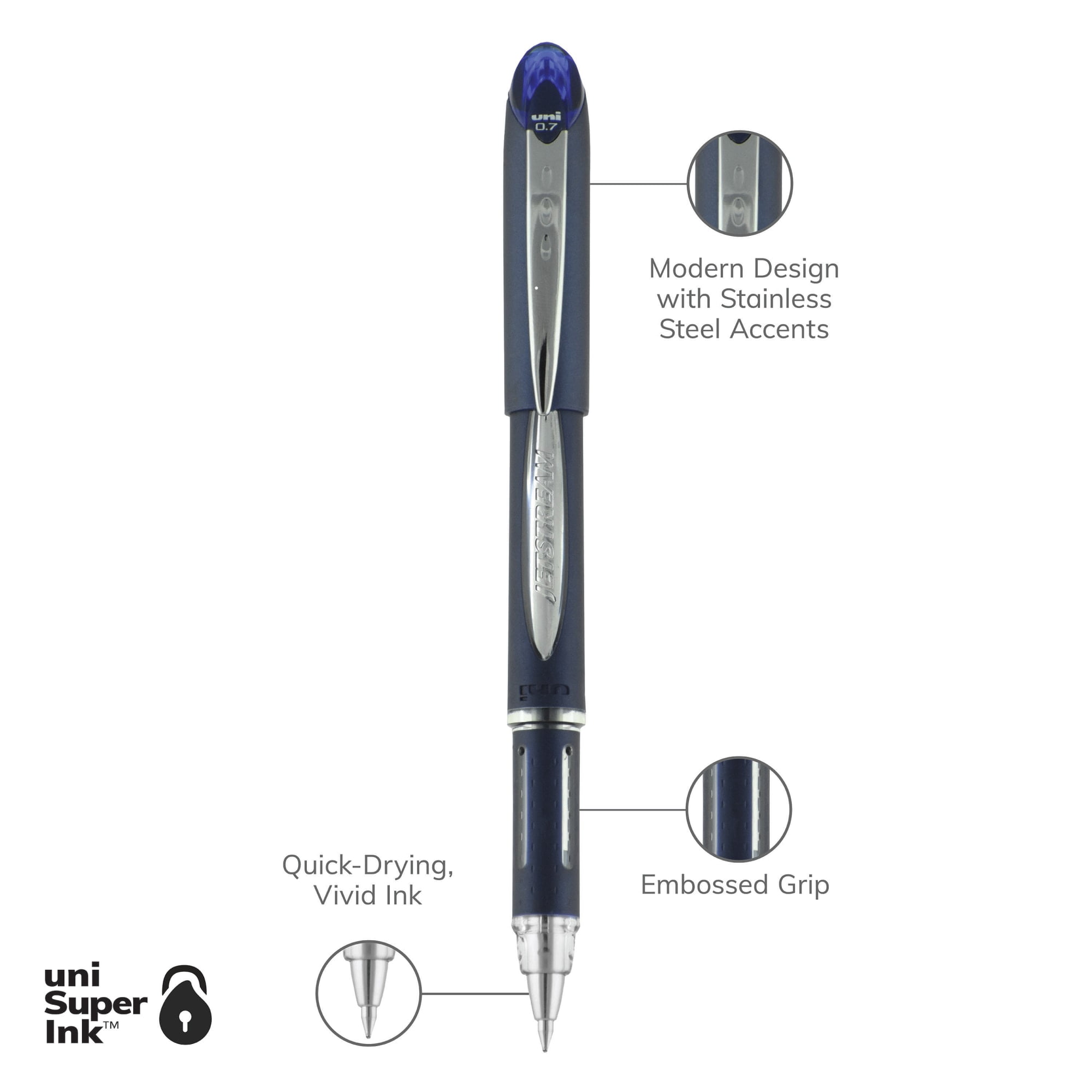 uniball Jetstream Stick Ballpoint Pens, Fine Point (0.7mm), Blue Ink, 12 Count