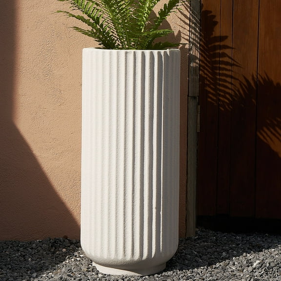 TerraDeco Tall Roman Column Planter（14.2Dx31.5H，36 Pounds）- White