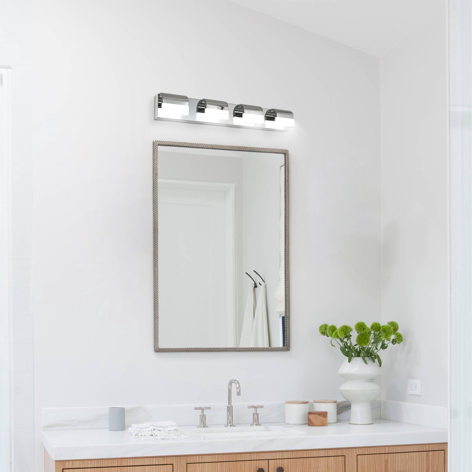 GCGAFUL 30 in. 4-Light Modern Chrome LED Vanity Light Bar with Acrylic Shades for Mirror, Shower, and Bathroom Decor