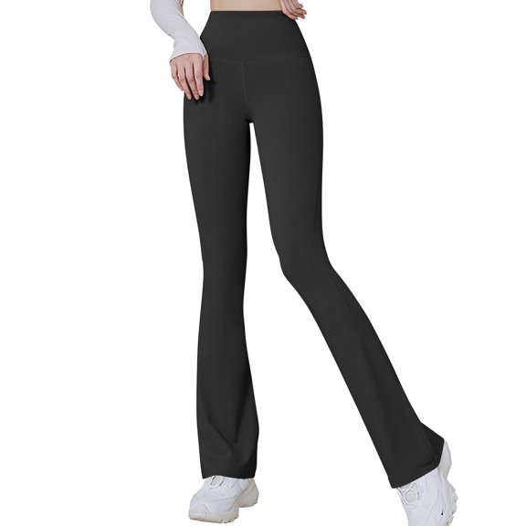 SMihono New Year's Deals! Women's Casual Slim High Elastic Waist Solid Color Sports Yoga Flare Pants Skinny Slim Fit Yoga Full Length Pants for Ladies Love Black 4