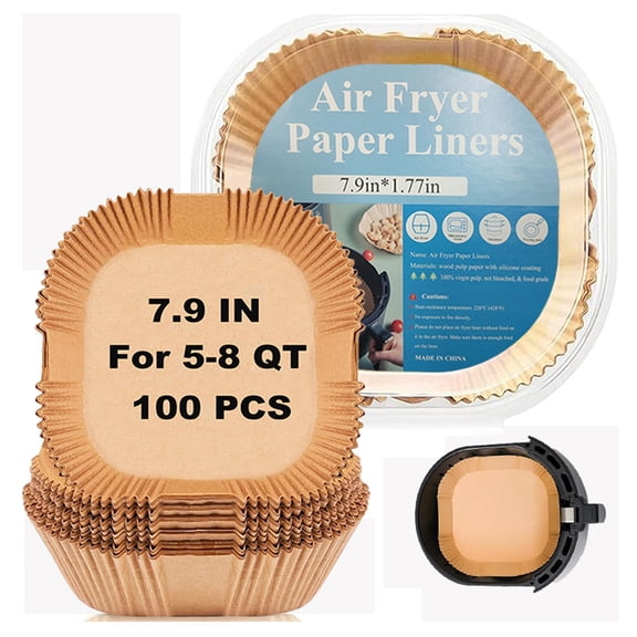 7.9 in Air Fryer Liners Disposable 100 Count, Non-Stick Disposable Parchment Paper Air Fryer Liners for 5-8QT Air Fryer, Oil-proof, Water-proof