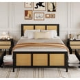 thumbnail image 1 of Ourlova Queen Size Rattan Accent Storage Bed with LED Lights - 4 Drawers and Woven Front MDF Wood Frame Black Finish, 1 of 8