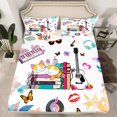 thumbnail image 2 of Manfei Musical Electric Guitar Twin Sheet Sets,Cartoon Kitten Butterfly Twin Fitted Sheet,Valentines Day Gift Flat Sheet For Teens,Breathable Home Decor,3 Pieces, 2 of 7