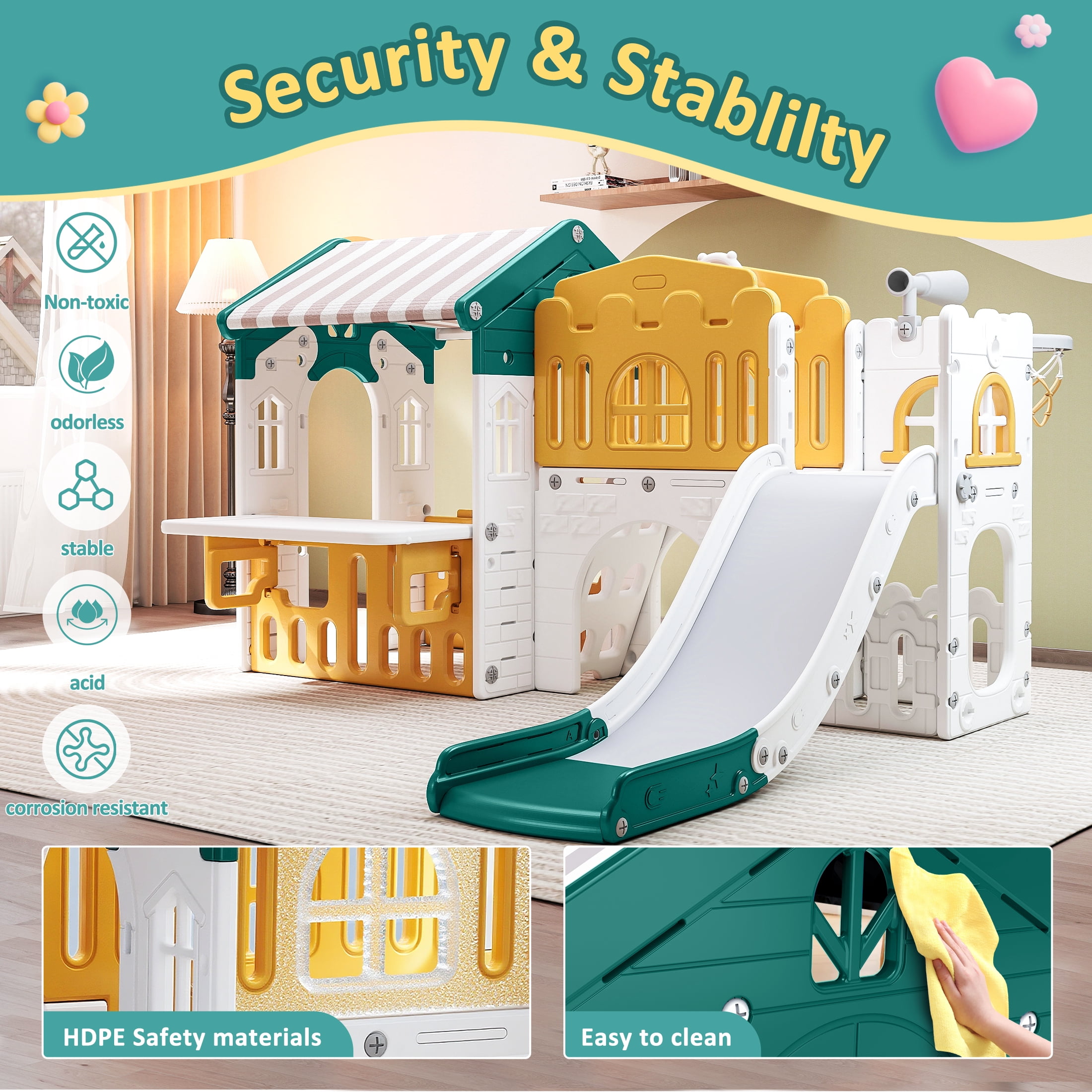 WFUN 9 in 1 Indoor Infant Toddler Playground Slides Playset for