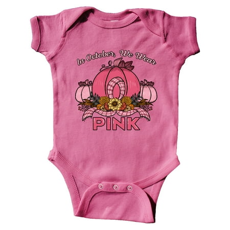 

Inktastic In October We Wear Pink with Ribbon and Pink Pumpkins Gift Baby Boy or Baby Girl Bodysuit