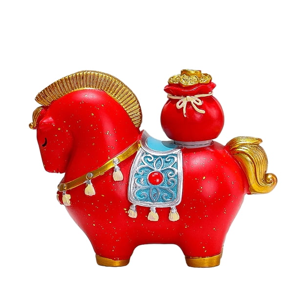 Figura de caballo de dibujos animados de estilo chino, estatua del año del caballo que trae riqueza, fortuna, caballo de la suerte, adorno decorativo de Feng Shui.