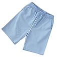 thumbnail image 2 of Pantalones cortos casuales sueltos de verano para hombre, de algodón y lino, de color puro, con cordón y cintura elástica, para entrenamiento, con bolsillo, azul cielo XL, 2 of 12