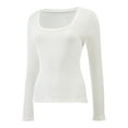 thumbnail image 2 of Women Long Sleeve Scoop Neck Tops Stretch Fitted Casual Tops Tee Slim Fit Fall Going Out Sexy Basic Shirts, 2 of 5