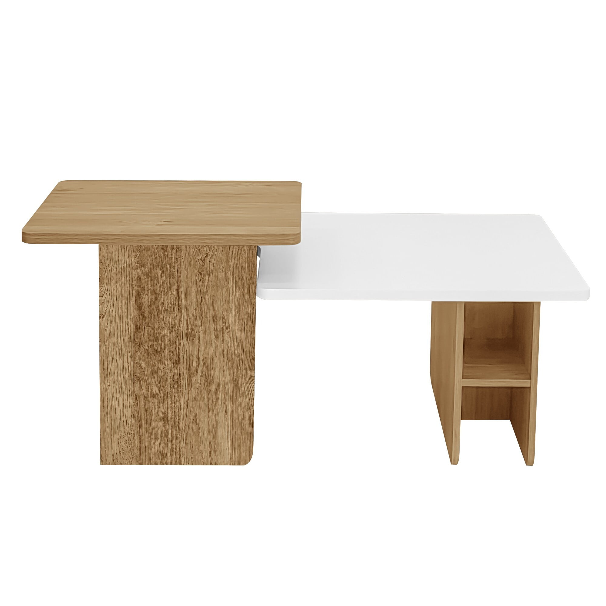 AENKYO Modern Nesting Coffee Table Set, 2-Piece Wood Grain End Tables with Open Shelves for Living Room, White