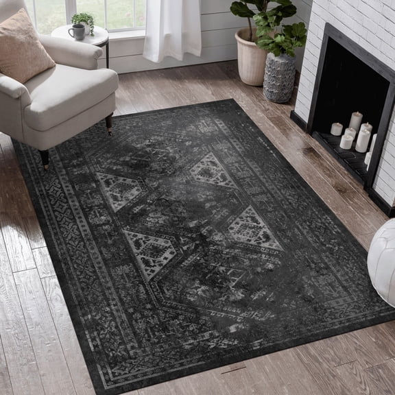 5x8ft Area Rugs,Black Gray Soft Carpet,Modern Abstract Living Dining Bedroom Rug