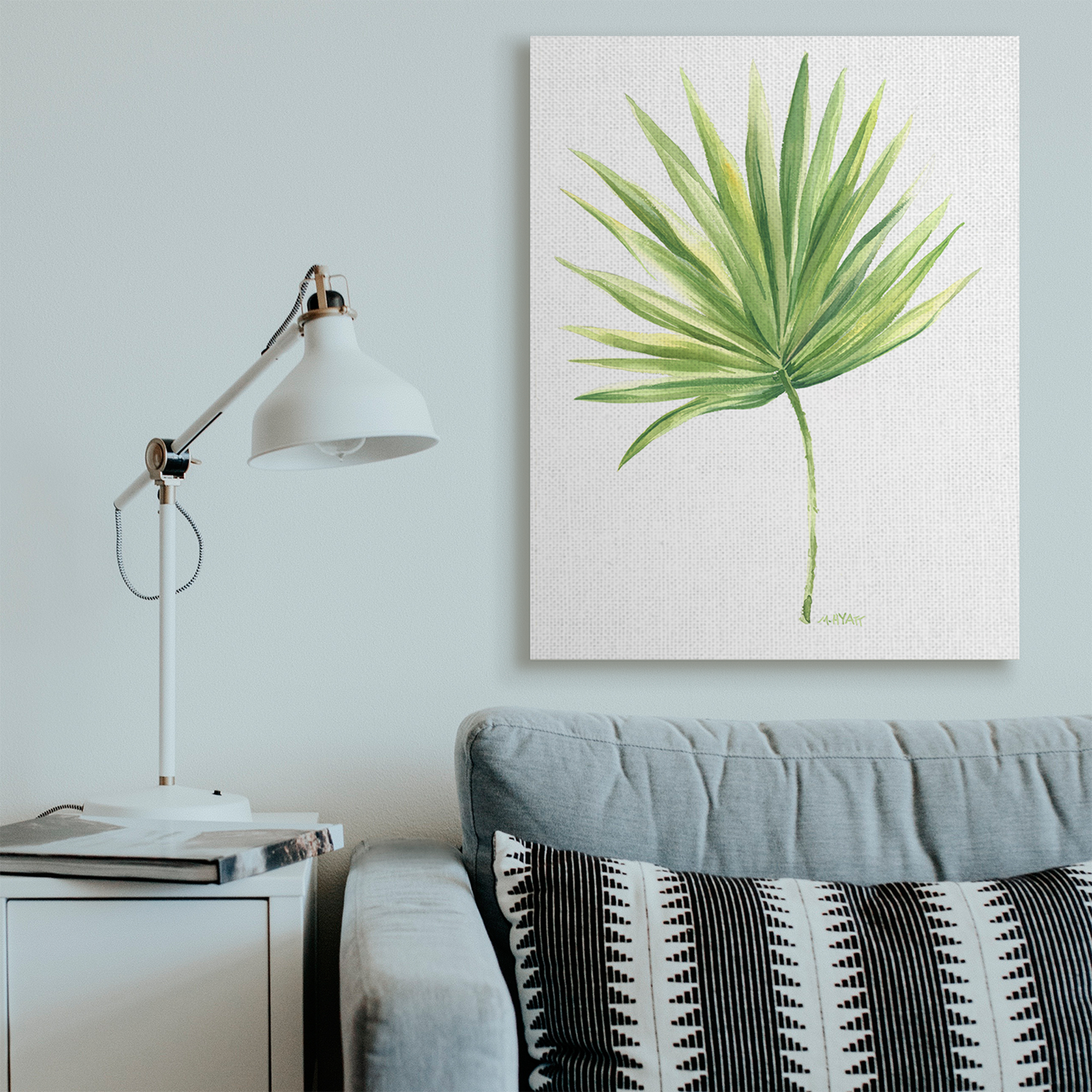 Stupell Industries Tropical Green Palm Fan Minimal on White Canvas Wall Art, 36 x 48, Design by Melissa Hyatt LLC