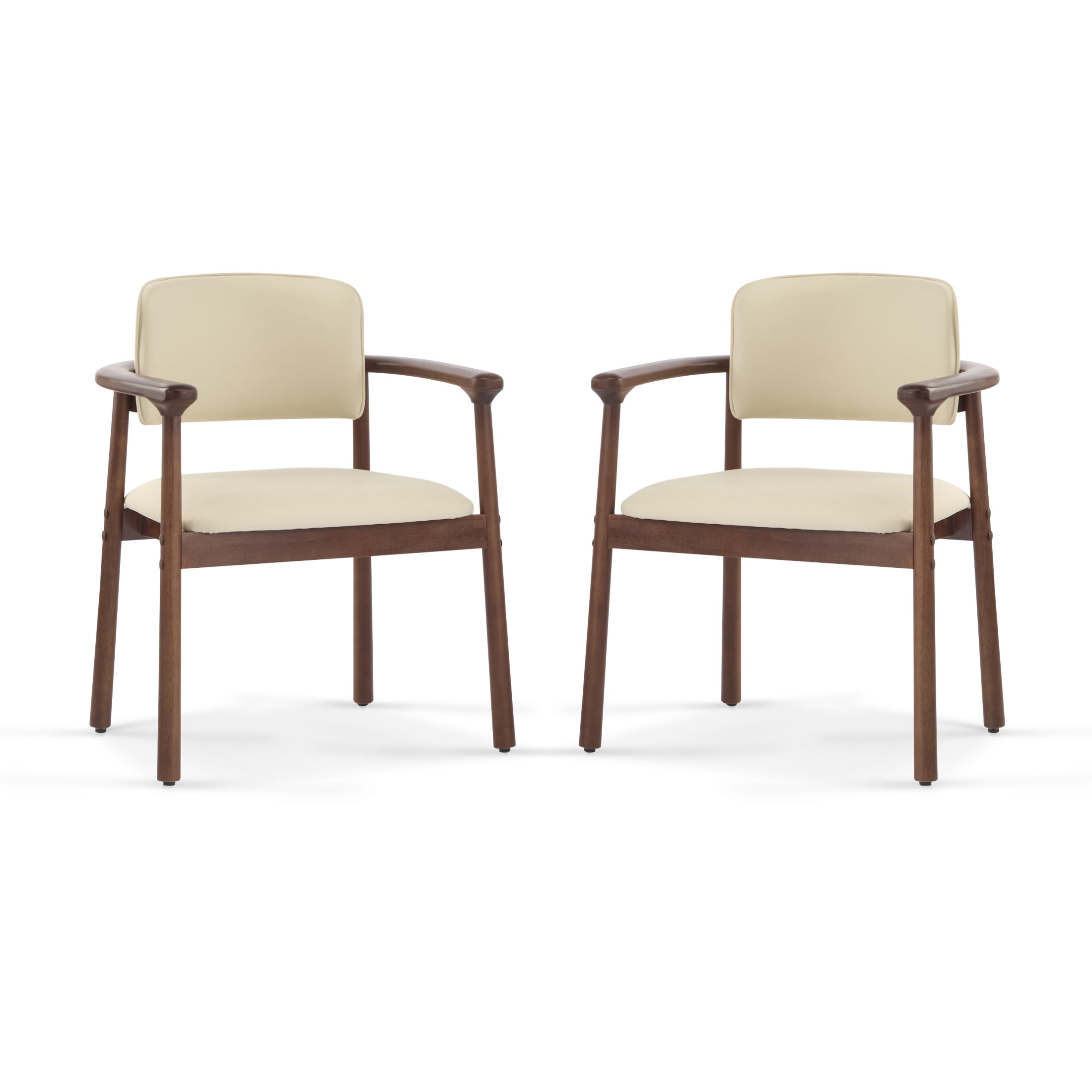 Christopher Knight Home PU Dining Chairs with Curved Backrest, Wood Frame, Dark Walnut + Beige, Set of 2