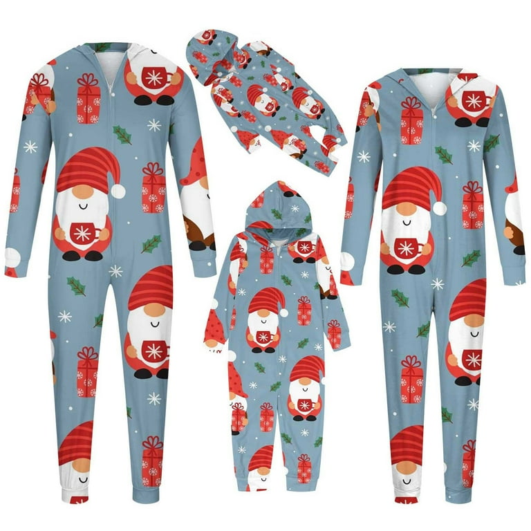 YYDGH Matching Family Christmas Pajamas One-Piece Onesies for Adults  Couples Xmas Gnome Print Hoodie Jumpsuit Pjs Sets Sleepwear 