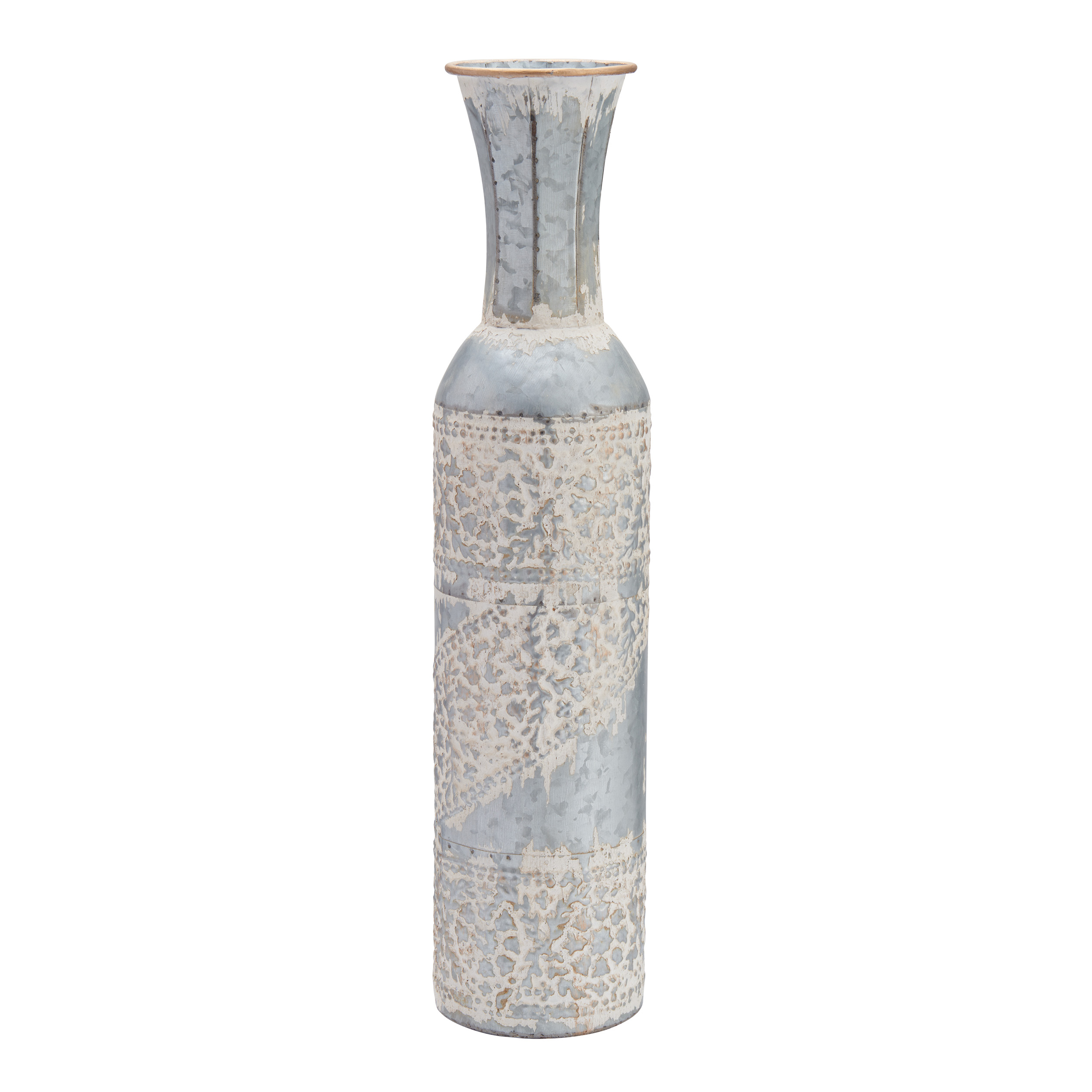 Elements White Wash Metal Vase 4.5inch x 4.5inch x 20inch Tall