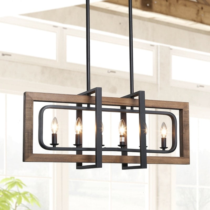 Modern Farmhouse 6 Light Wood Black Linear Chandelier Rectangle Island Lights W31 5 X E8 7 H13 8 Com Modern Farmhouse 6 Light Wood Black, Modern Farmhouse Black Metal Chandelier