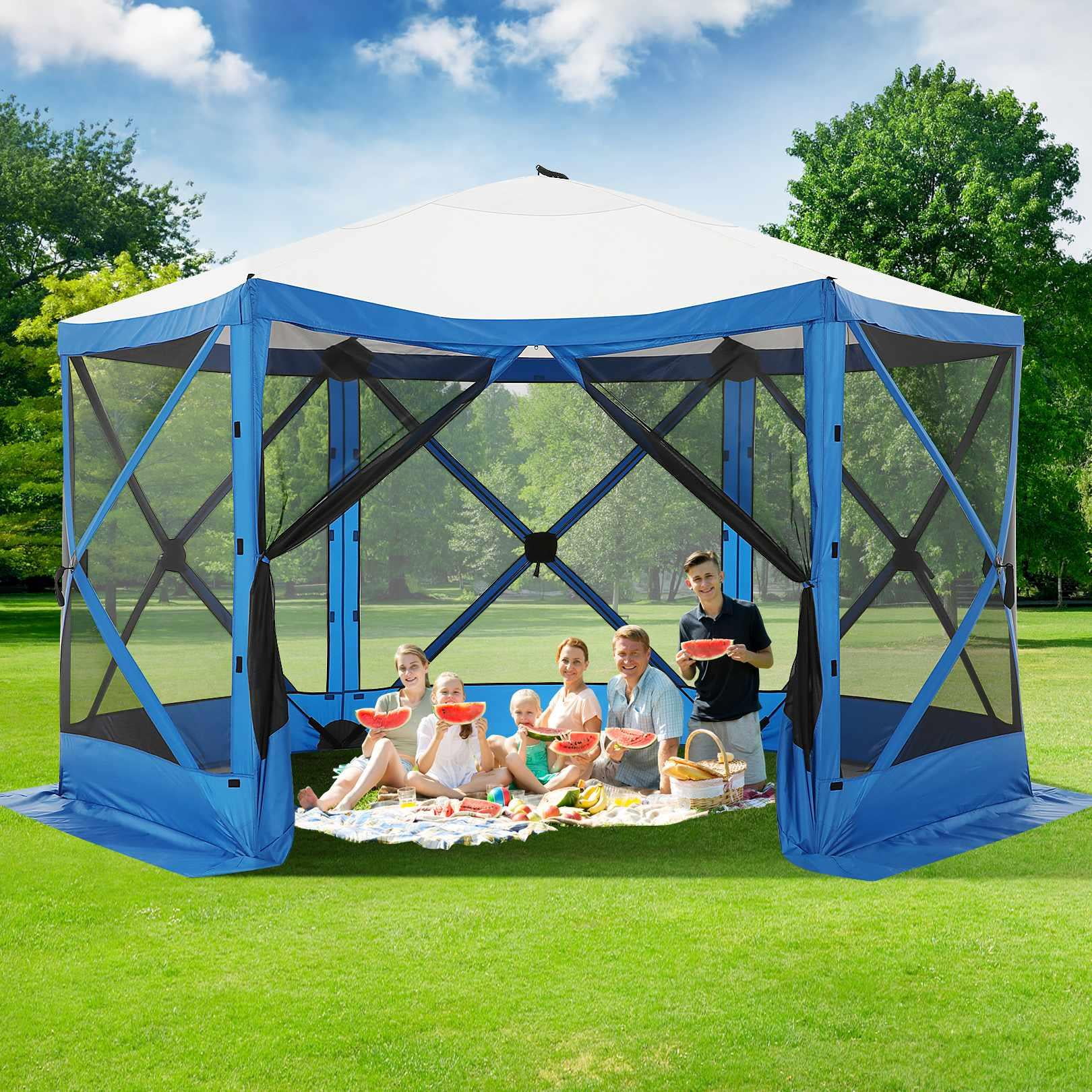 12'X12' Outdoor Canopy Gazebo with 6 Sides Mosquito Netting Pop