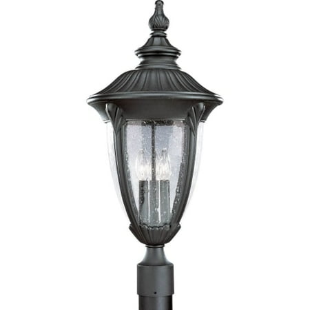 - Progress Lighting P5420 Meridian Three-Light Cast Aluminum Post Lantern with Clear Seeded Glass Shade
