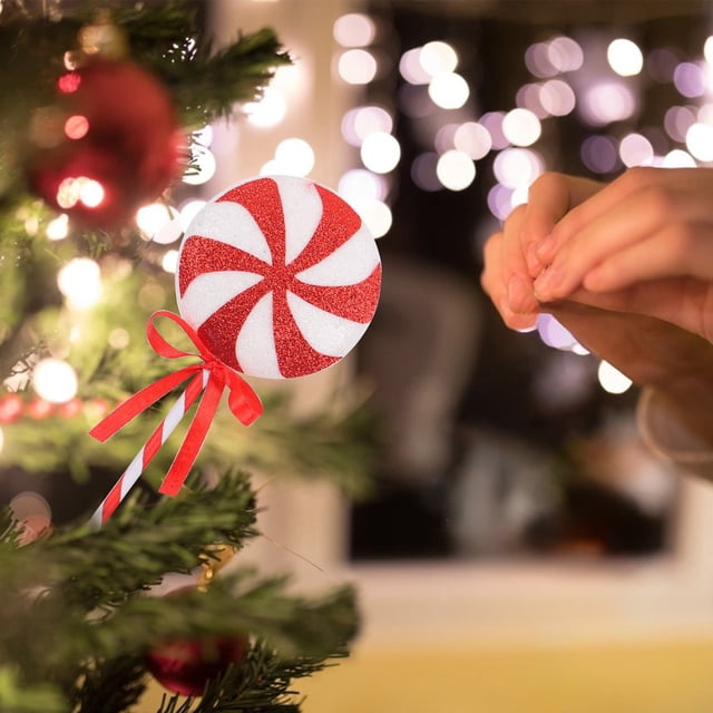 Uuiauoio Christmas Lollipop Decorations with Bow Design, Plastic Candy Shaped Tree Pendants,Festive Holiday Props for Home and Office Decor,for Tree,Party,Wedding,Festivals,and Seasonal Celebrations