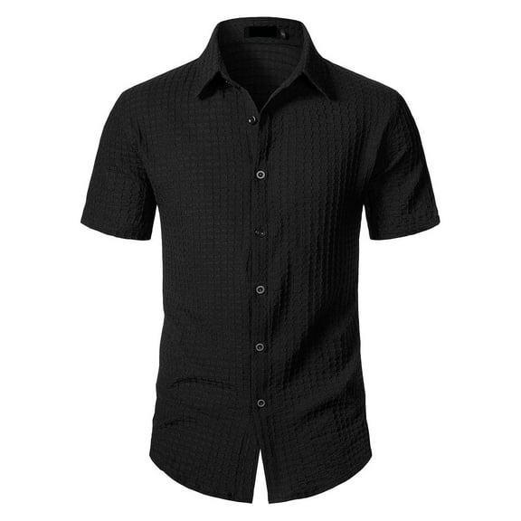 JTieacloth Button Up Dress Shirt with Pocket Men's Casual Short Sleeve Striped Shirt With Open Collar And Loose Fit For Summer Wear Durable And Easy Care Design Black
