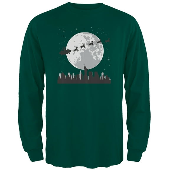 Alien Santa Sleigh Dark Green Adult Long Sleeve T-Shirt - Large