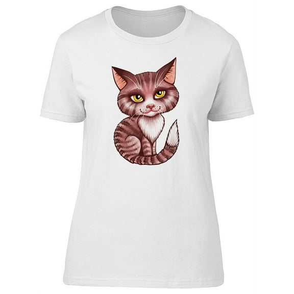 Cute Brown Cartoon Kitten T-Shirt Women -Image by Shutterstock, Female Medium