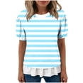 thumbnail image 6 of hotojiny Womens Tops Summer Short Sleeve Striped Shirts with Ruffle Hem Loose Fit Crew Neck T-Shirts Streetwear, 6 of 7