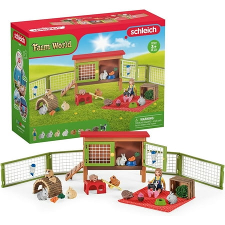 Schleich - Farm World: Farm Friends Picnic Set with Girl Pet Shelter Animal Toys & more 26 Pcs