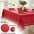 thumbnail image 3 of SHIQI-Fabric Rectangle Tablecloth, 60 x 84 Inch, Holiday Provence Lattice Cutwork Solid Color Textured, Water and Stain Resistant Easy Care Fabric Table Cloth, Red, 3 of 4