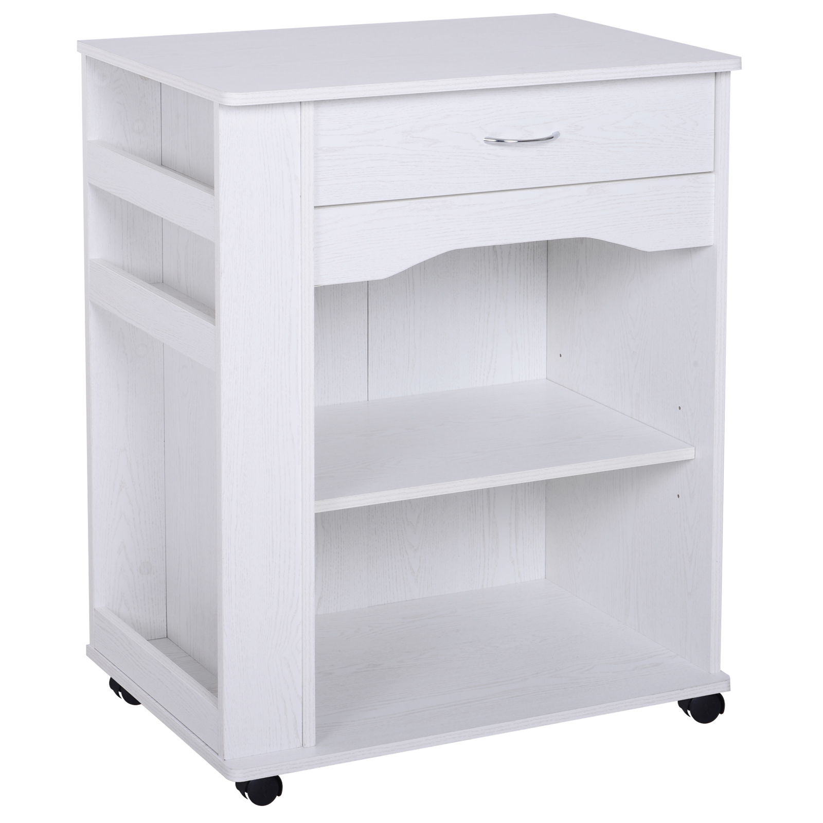 Wood Rolling Kitchen Microwave Oven Cart with Wheels and Storage