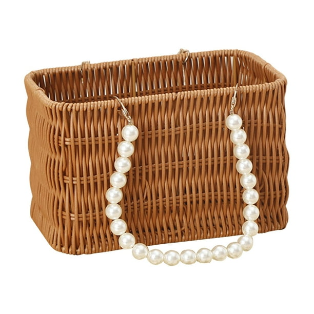 Cesta de almacenamiento para niña de las flores de boda, cesta de picnic elegante con asa de perla artificial 21x13x13cm