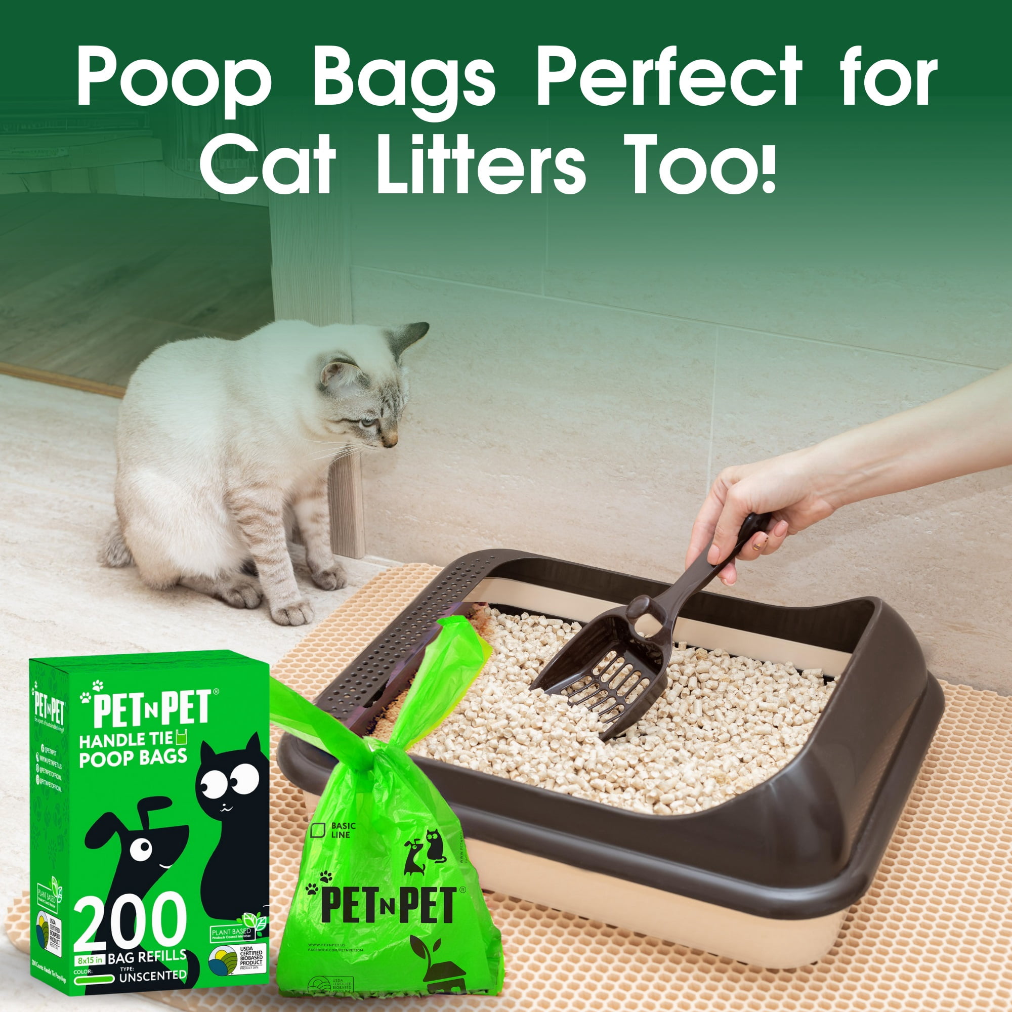 PET N PET Dog Poop Bags with Tie Handles 4 Value Packs 800 Count, USDA Certified 41% Plant-Based, Leak-Proof Dog Waste Bags, 8 x 15 Inches