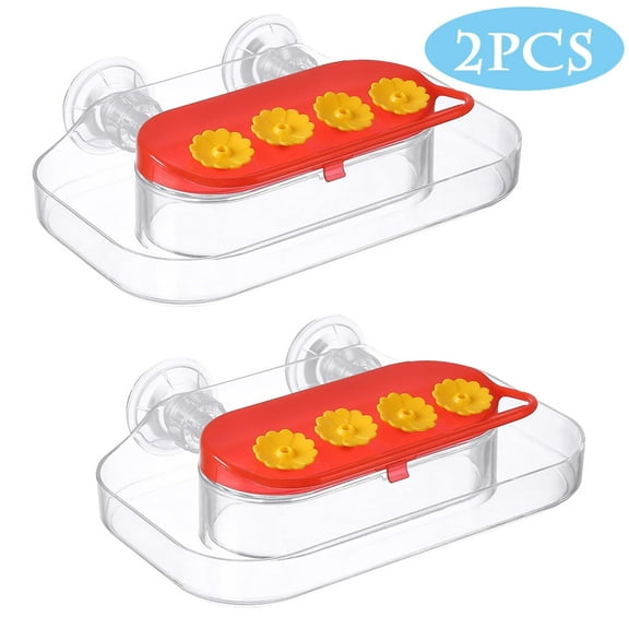 Window Hummingbird Feeder Strong Suction Cup with 4 Feeding Ports Easy to Clean and Refill Plastic Humming Bird Feeder 10oz 2 Pack