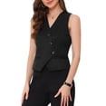 thumbnail image 4 of INSPIRAR CHIC Vestido de Oficina para Mujeres con Cuello en V, Botones, Sin Mangas, Corto, Color Negro, 4 of 6