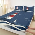 thumbnail image 5 of Manfei Minimalist Red White Lighthouse Wave Sailboat Queen Sheet Sets for Kids Boys and Girls, Nautical Print Bed Set 4pcs, 1 Flat Sheet, 1 Fitted Sheet and 2 Pillowcases, 5 of 6