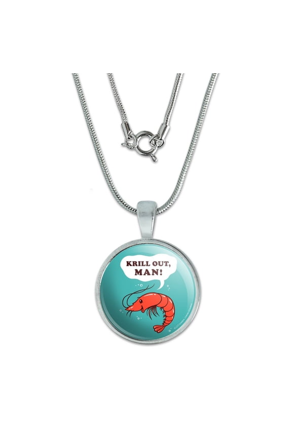 Krill Out Man Chill Shrimp Funny Humor 0.75" Pendant with Sterling Silver Plated Chain