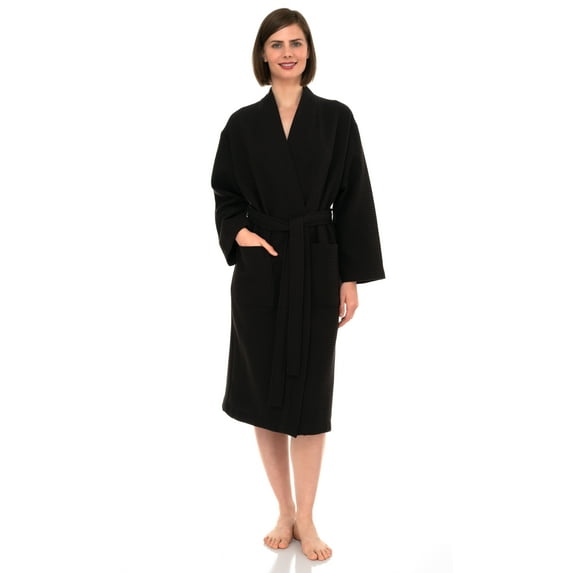 TowelSelections Women's Waffle Bathrobe Turkish Cotton Kimono Robe Medium/Large Jet Black