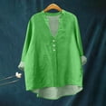 thumbnail image 2 of ManxiVoo Breathable Linen Blouse for Women Long Sleeve V Neck Shirt with Front Pockets Casual Chic Style XXL Size Green, 2 of 4