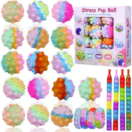 28Pack Fidget Toys Stress, Push Pop Fidget Toy and Bracelet for Adult or Kids,Autism Special Needs Stress Reliever,Party Favors for Kids
