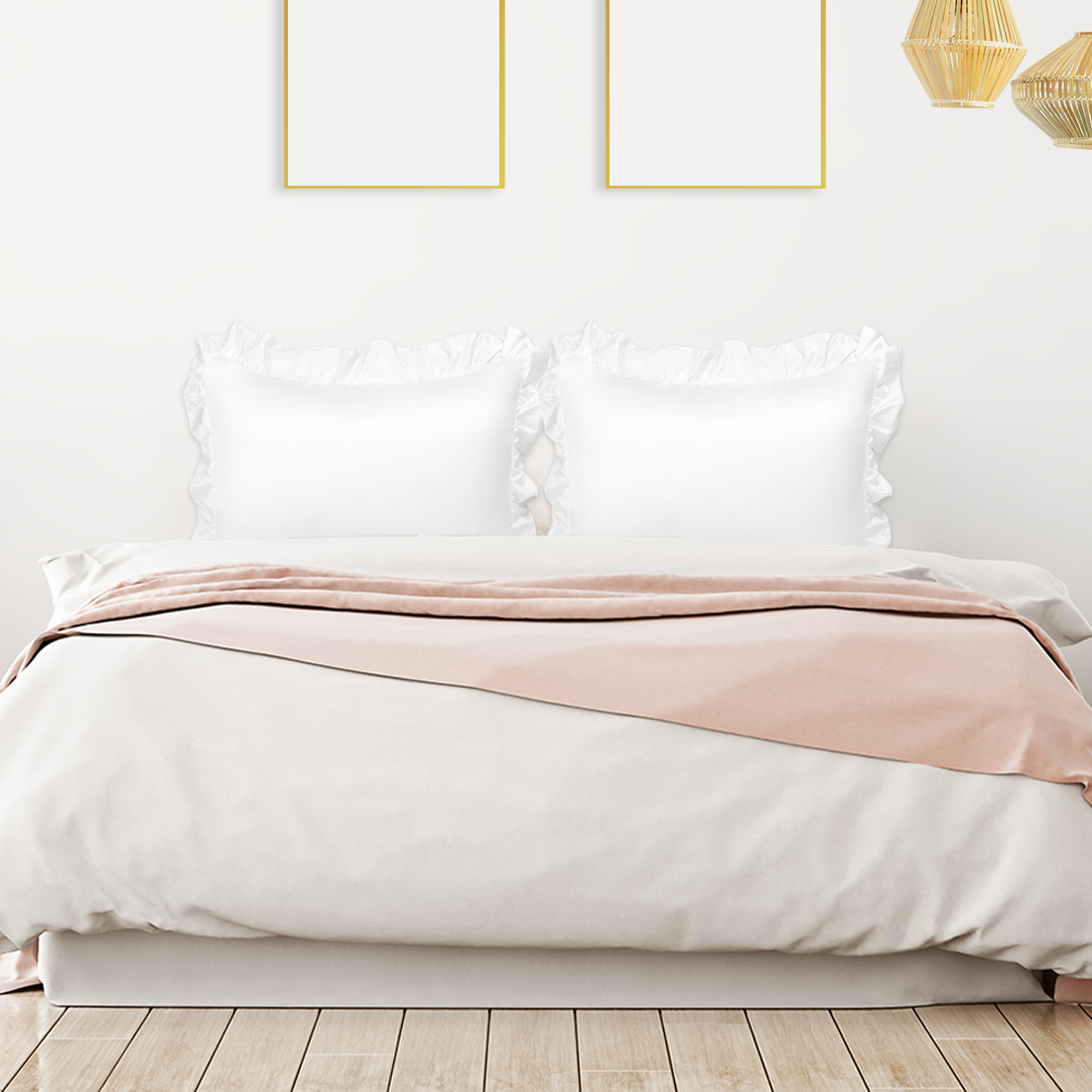 Unique Bargains 4-Piece Satin Ruffled Edge Pillow Shams, Standard, White