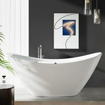 FerdY Boracay 67" Acrylic Freestanding Soaking Bathtub with Chrome Pop-up Drain,  White, F02503