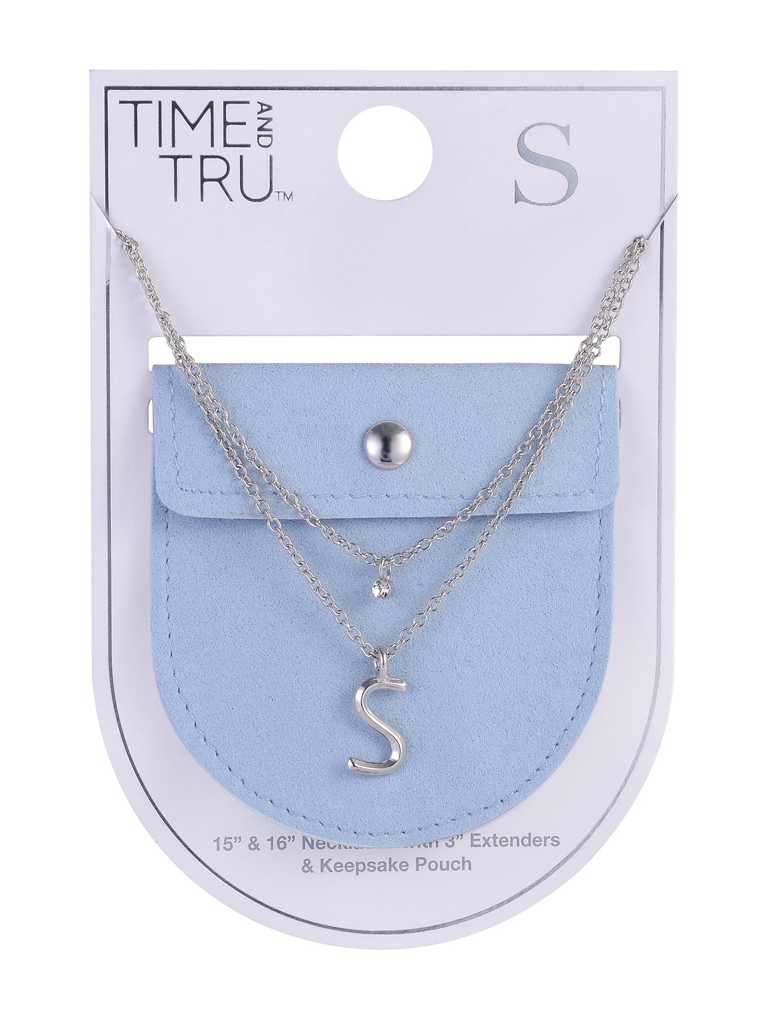Time and Tru Silvertone Rolo Chain 2 Row Initial "S" Pendant Necklace