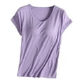 thumbnail image 2 of ZHOGXU Womens Casual T Shirts Built-In Bra Short Sleeve Crew Neck Solid Color Comfortable Breathable Tee Top For Everyday Wear,Purple,Xxl, 2 of 3